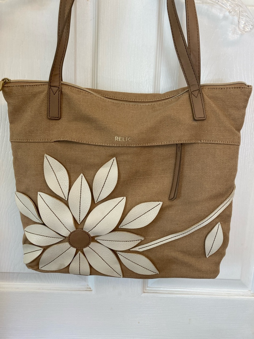 Relic Tan Tote with Cream Floral Appliqué